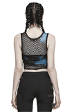 Punk Tie Dye Mesh Tank Top in Chic Black-Blue