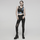 Punk Tie Dye Mesh Tank Top in Chic Black-Blue