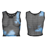 Punk Tie Dye Mesh Tank Top in Chic Black-Blue