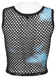 Punk Tie Dye Mesh Tank Top in Chic Black-Blue