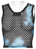 Punk Tie Dye Mesh Tank Top in Chic Black-Blue