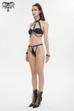 Ensemble de lingerie deux pièces punk pour femmes avec chaînes / bikini gothique sexy évidé avec soutien-gorge dos nu