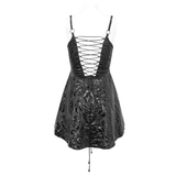 Punk V-Neck Dress With Lace-Up Back And Sexy Hollow Out