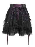 Purple Gothic Mesh Skirt with Lace-Up Ribbon Detail
