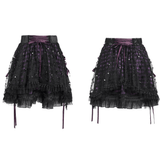 Purple Gothic Mesh Skirt with Lace-Up Ribbon Detail