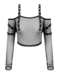 Rebellious Fishnet Crop Top with Studded Strap Detailing