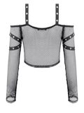 Rebellious Fishnet Crop Top with Studded Strap Detailing