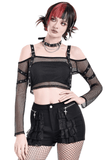 Rebellious Fishnet Crop Top with Studded Strap Detailing