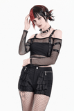 Rebellious Fishnet Crop Top with Studded Strap Detailing