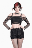 Rebellious Fishnet Crop Top with Studded Strap Detailing