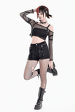 Rebellious Fishnet Crop Top with Studded Strap Detailing