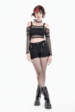 Rebellious Fishnet Crop Top with Studded Strap Detailing