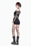 Rebellious Fishnet Crop Top with Studded Strap Detailing