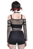 Rebellious Fishnet Crop Top with Studded Strap Detailing