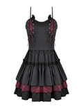Rebellious Lace-Up Frilled Mini Dress with Bat Straps