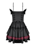 Rebellious Lace-Up Frilled Mini Dress with Bat Straps