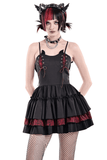 Rebellious Lace-Up Frilled Mini Dress with Bat Straps