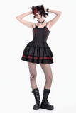 Rebellious Lace-Up Frilled Mini Dress with Bat Straps