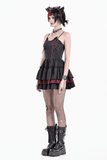 Rebellious Lace-Up Frilled Mini Dress with Bat Straps