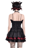 Rebellious Lace-Up Frilled Mini Dress with Bat Straps