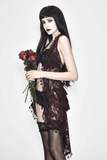 Red and Black Asymmetric Night Dress / Rose Embroidered Top