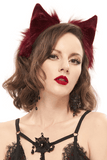 Coiffe d'oreilles de chat en fausse fourrure rouge pour dames / accessoires de tête sexy gothiques pour femmes