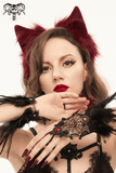Red Faux Fur Cat Ear Headdress: Gothic Headwear for Women