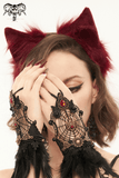 Red Faux Fur Cat Ear Headdress: Gothic Headwear for Women