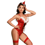 Red Sequined Santa-Inspired Corset with Fur Trim and Festive Hat - EVE's SECRETS