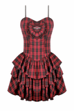 Red Tartan Punk Mini Dress with Tiered Frills