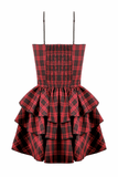 Red Tartan Punk Mini Dress with Tiered Frills