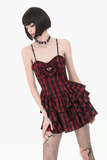 Red Tartan Punk Mini Dress with Tiered Frills