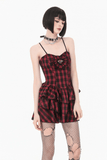 Red Tartan Punk Mini Dress with Tiered Frills