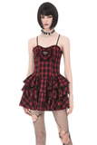 Red Tartan Punk Mini Dress with Tiered Frills