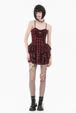 Red Tartan Punk Mini Dress with Tiered Frills