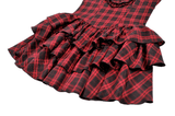 Red Tartan Punk Mini Dress with Tiered Frills