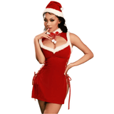 Red Velvet Santa-Inspired Lingerie Dress with Fur Trim