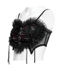 Refined Black-Burgundy Gothic Mesh Ruffle Bustier Top