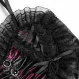 Refined Black-Burgundy Gothic Mesh Ruffle Bustier Top