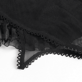 Refined Black-Burgundy Gothic Mesh Ruffle Bustier Top