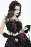 Refined Black-Burgundy Gothic Mesh Ruffle Bustier Top
