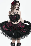 Refined Black-Burgundy Gothic Mesh Ruffle Bustier Top