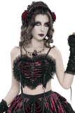 Refined Black-Burgundy Gothic Mesh Ruffle Bustier Top