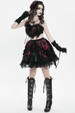 Refined Black-Burgundy Gothic Mesh Ruffle Bustier Top