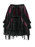 Refined Ornate Velour and Mesh Ruffle Mini Skirt