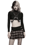 Retro Embossed Leather Body Harness with Crossed Straps