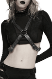 Retro Embossed Leather Body Harness with Crossed Straps