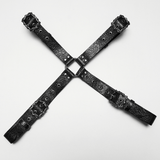 Retro Embossed Leather Body Harness with Crossed Straps