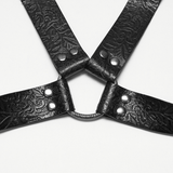Retro Embossed Leather Body Harness with Crossed Straps
