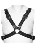 Retro Embossed Leather Body Harness with Crossed Straps